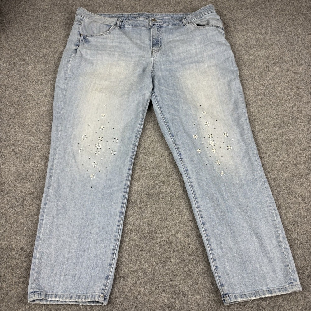 Jennifer‎ Lopez Jeans Womens Size 16 Embellished Light Wash Denim Straight Blue